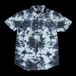RVCA Tie Dye Hand Dyed Scrunch Button Up Shirt Blue Black Sz M